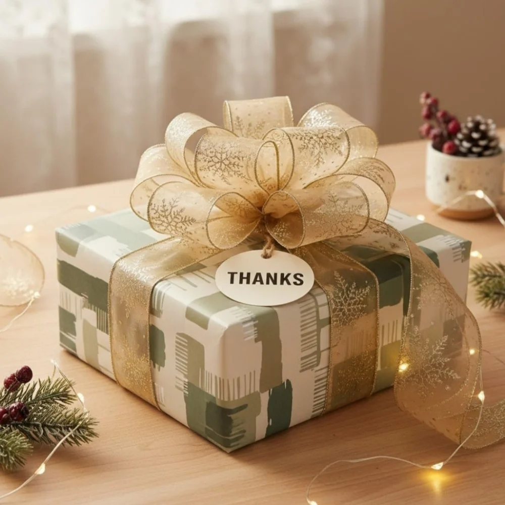Ct Craft Llc Organza With Gold Flitter Snowflake Wired Ribbon 2.5